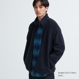 Navy Men Uniqlo Fleece Long-Sleeve Full-Zip jackets | QUYDKR-304