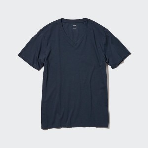 Navy Men Uniqlo Supima® Cotton V-Neck Short-Sleeve T Shirts | 8593-DXQAK