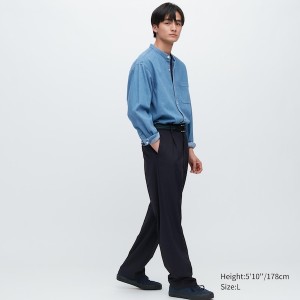 Navy Men Uniqlo Wide-Fit Pleated Pants | 6240-SHDCZ