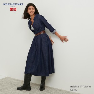 Navy Women Uniqlo Denim Long-Sleeve Dress | 1602-MNCHY