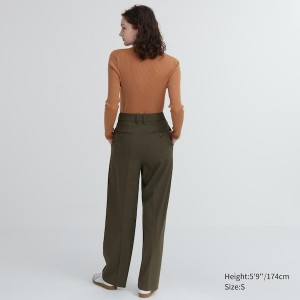 Olive Women Uniqlo Wide-Fit Pleated Pants | 8092-MKIHV