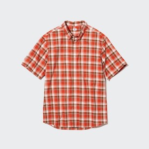 Orange Men Uniqlo Extra Fine Cotton Short-Sleeve Shirts | 0946-DTQEU