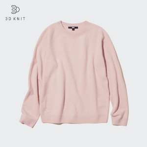 Pink Women Uniqlo 3D Knit Cashmere Crew Neck Long-Sleeve Sweaters | 2430-BMSDN