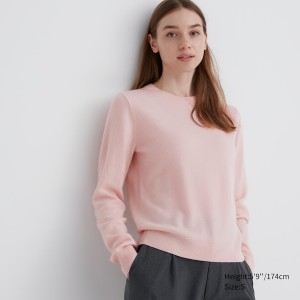 Pink Women Uniqlo Cashmere Crew Neck Long-Sleeve Sweaters | 9375-XJQUE