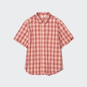 Pink Women Uniqlo Cotton Checked Short-Sleeve Shirts | 5184-PLCQA