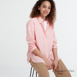 Pink Women Uniqlo Cotton Long-Sleeve Shirts | 7295-PZBMO