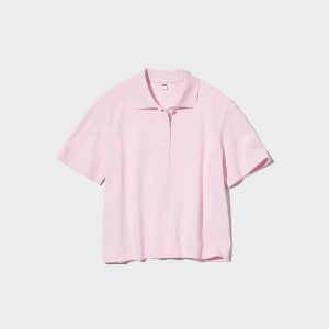 Pink Women Uniqlo Cropped Relaxed Short-Sleeve Polo Shirt | 4960-SCWAL