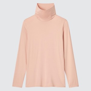 Pink Women Uniqlo HEATTECH Turtleneck Long-Sleeve T Shirts | 7345-APUCV