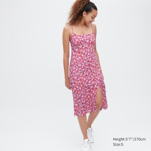 Pink Women Uniqlo Printed Front Slit Camisole Dress | 7354-RUYGI