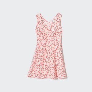 Pink Women Uniqlo Printed V-Neck Sleeveless Mini Dress | 6784-SNKDH