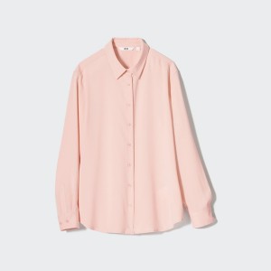 Pink Women Uniqlo Rayon Long-Sleeve Shirts | 3596-TOSQR