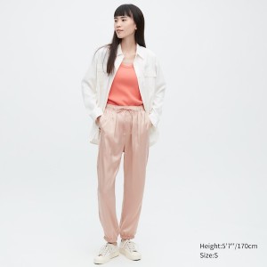 Pink Women Uniqlo Satin Drape Jogger | 5623-ALBGE