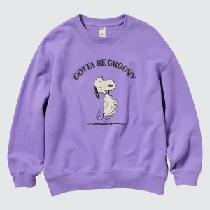 Purple Women Uniqlo PEANUTS Dance Time with Snoopy Long-Sleeve Sweatshirts | 1032-GUTYR