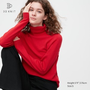 Red Women Uniqlo 3D Knit Cashmere Turtleneck Long-Sleeve Sweaters | 1630-RNMHK