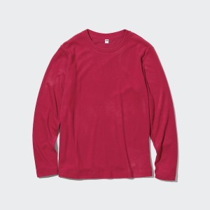 Red Women Uniqlo HEATTECH Fleece Crew Neck Long-Sleeve T Shirts | 6418-PHTWZ