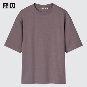 Rose Men Uniqlo U AIRism Cotton Oversized Crew Neck Half-Sleeve T Shirts | 5827-FTQHC