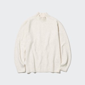 White Men Uniqlo 3D Knit Souffle Yarn Mock Neck Sweaters | 9052-JILAC