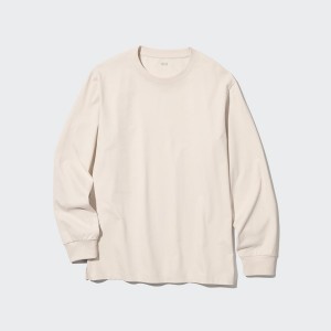 White Men Uniqlo AIRism Cotton UV Protection Crew Neck Long-Sleeve T Shirts | 0576-ICQSU