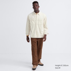 White Men Uniqlo Corduroy Work Long-Sleeve Shirts | 9152-JKLRU