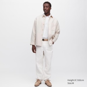 White Men Uniqlo Cotton Linen Over Shirt jackets | DMCFHX-930