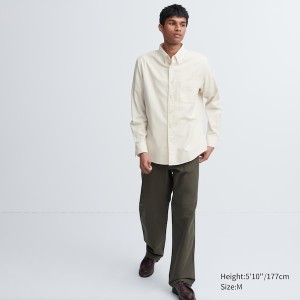 White Men Uniqlo Flannel Long-Sleeve Shirts | 4639-KZUAB