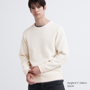 White Men Uniqlo Premium Lambswool Crew Neck Long Sleeve Sweaters | 7048-SWEYT