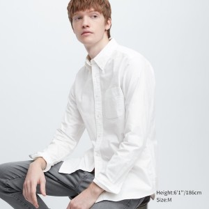 White Men Uniqlo Premium Linen Long-Sleeve Shirts | 4562-WYFSE