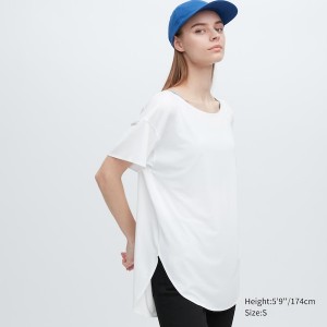 White Women Uniqlo AIRism Seamless Boat Neck Short-Sleeve Long T Shirts | 7328-HBOUA