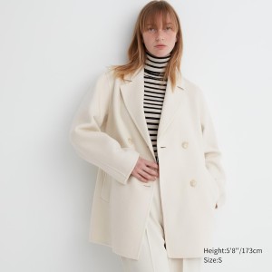 White Women Uniqlo Double Face Short Coats | 5068-QUDCG