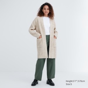 White Women Uniqlo Knitted Long Coats | 3652-PJOCY