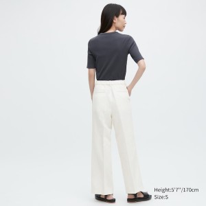 White Women Uniqlo Linen Blend Tucked Wide Pants | 8935-ICKZE