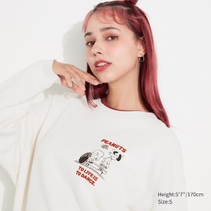 White Women Uniqlo PEANUTS Dance Time with Snoopy Long-Sleeve Sweatshirts | 6154-WHUNJ