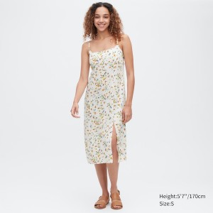 White Women Uniqlo Printed Front Slit Camisole Dress | 0124-UFOSL