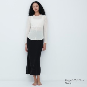 White Women Uniqlo Sheer Crew Neck Long-Sleeve T Shirts | 2451-VUBEF