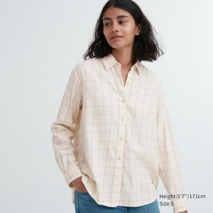 White Women Uniqlo Soft Brushed Checked Long-Sleeve Shirts | 1563-MOVXE