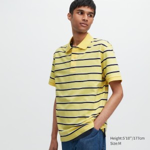 Yellow Men Uniqlo Dry Pique Striped Short-Sleeve Polo Shirt | 2581-TIBKG