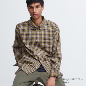 Yellow Men Uniqlo Extra Fine Cotton Broadcloth Checked Long-Sleeve Shirts | 4587-JDMBF