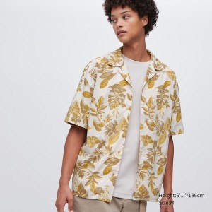 Yellow Men Uniqlo Open Collar Short-Sleeve Shirts | 4392-RHGWO