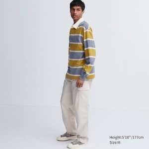 Yellow Men Uniqlo Rugger Long-Sleeve Polo Shirt | 7584-OHFZU