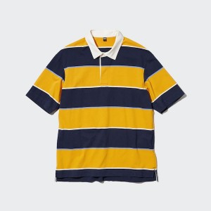 Yellow Men Uniqlo Rugger Striped Short Sleeve Polo Shirt | 7168-DMGIV