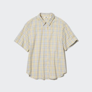 Yellow Women Uniqlo Cotton Checked Short-Sleeve Shirts | 9851-ZPAXN