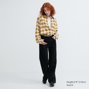 Yellow Women Uniqlo Flannel Checked Long-Sleeve Shirts | 6287-ZVQTF