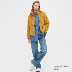 Yellow Women Uniqlo Fluffy Yarn Fleece Full-Zip jackets | 4650-GUMSB