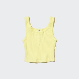 Yellow Women Uniqlo Ribbed Henley Neck Cropped Tank Tops | 2638-FQXZV