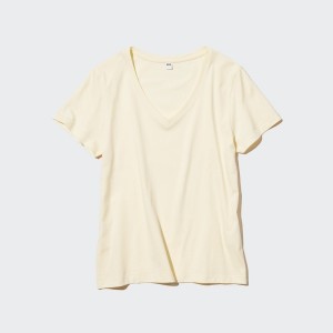 Yellow Women Uniqlo Supima® Cotton V-Neck Short-Sleeve T Shirts | 4968-SXQBJ