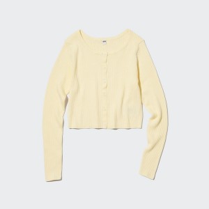 Yellow Women Uniqlo UV Protection Crew Neck Cropped Cardigan | 8405-DXJPC