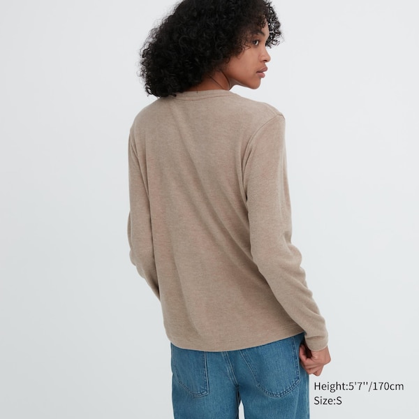 Apricot Women Uniqlo HEATTECH Fleece Crew Neck Long-Sleeve T Shirts | 2850-GEHQI