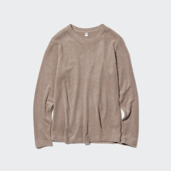 Apricot Women Uniqlo HEATTECH Fleece Crew Neck Long-Sleeve T Shirts | 2850-GEHQI