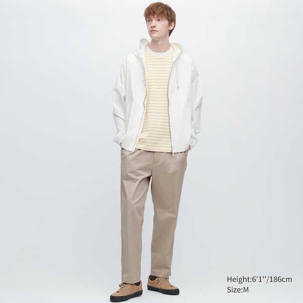 Beige Men Uniqlo Cotton Relaxed Ankle Pants | 7086-HKDLY