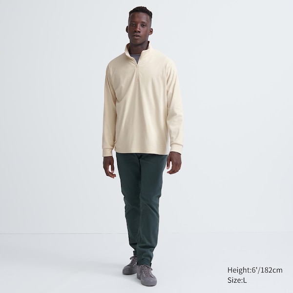 Beige Men Uniqlo Smooth Fleece Half-Zip Long-Sleeve T Shirts | 1932-VAMFY